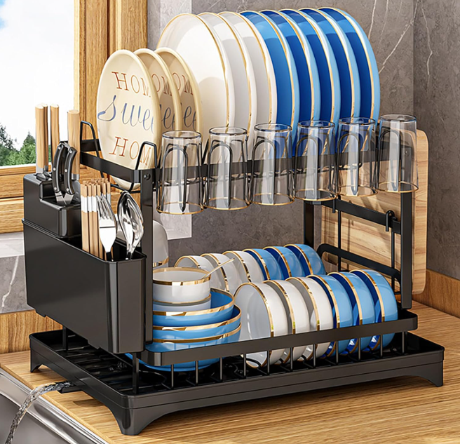 Escurridor Rack De Platos Negro 2 Nivele